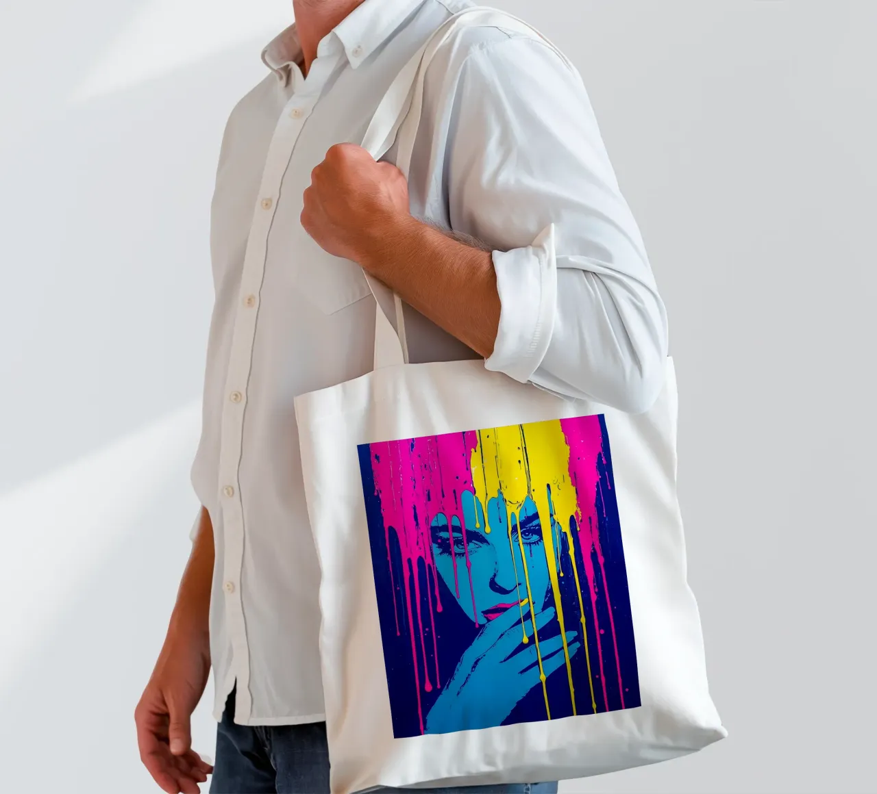 Donna dai colori sgocciolanti - Pop Art borsa in juta da ColorCrash Gallery