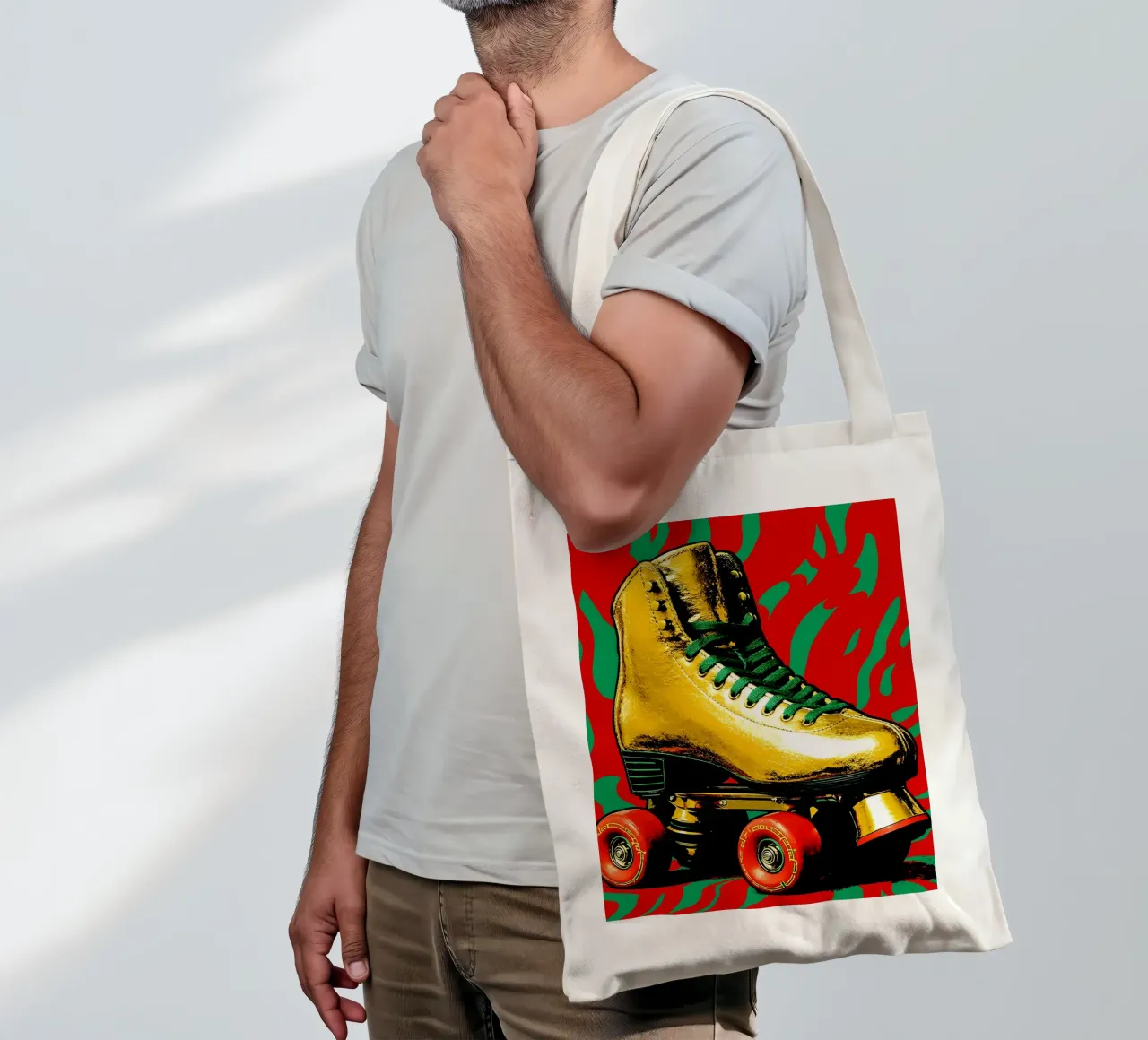 Rolschaatsen - Pop Art jute draagtas van ColorCrash Gallery