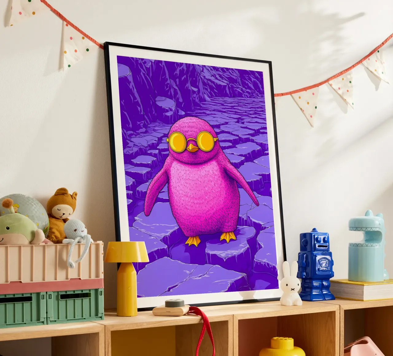 Pinguino con gli occhiali - Pop Art poster con telaio in alluminio da ColorCrash Gallery