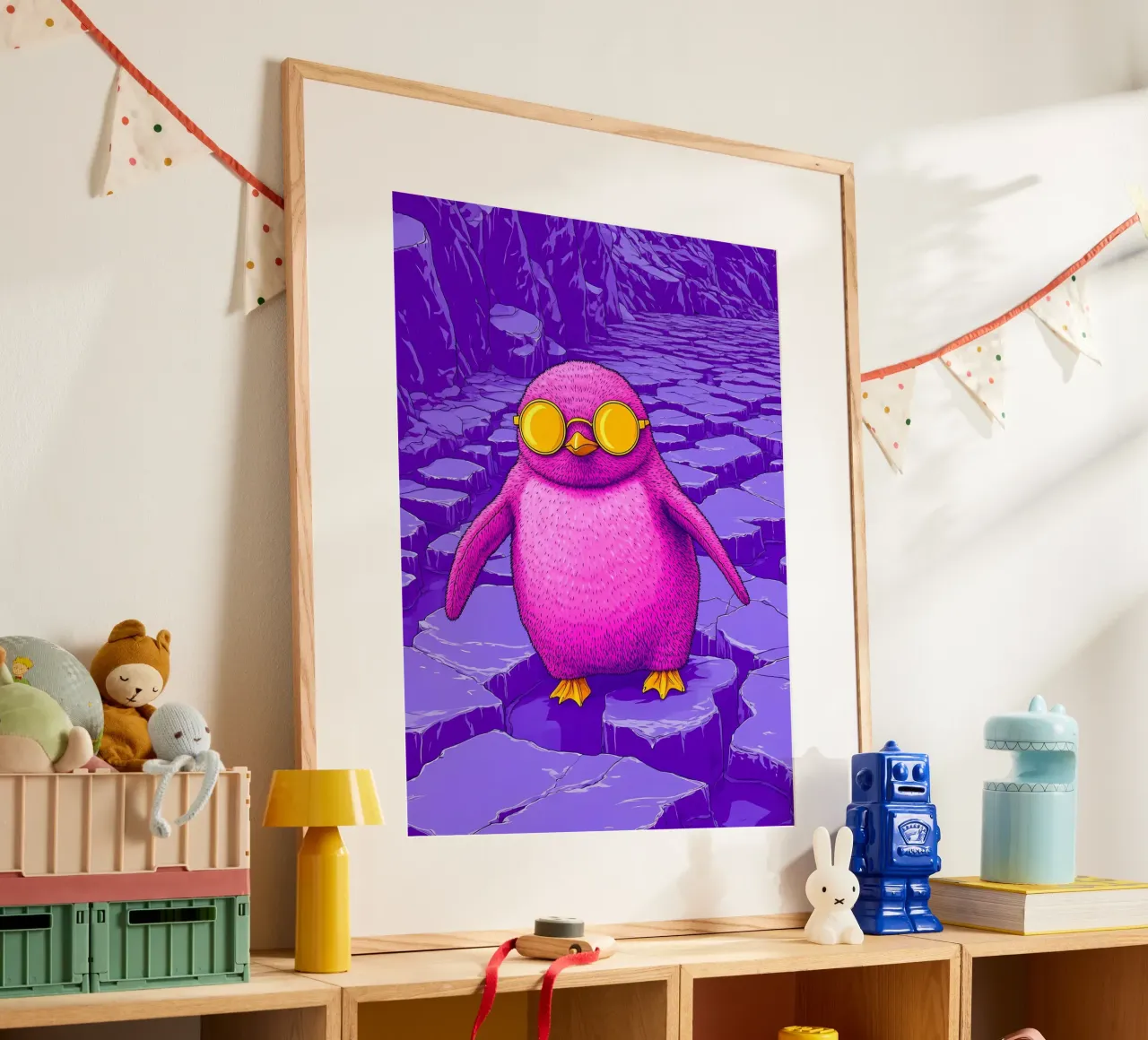 Pinguino con gli occhiali - Pop Art poster con telaio in alluminio da ColorCrash Gallery