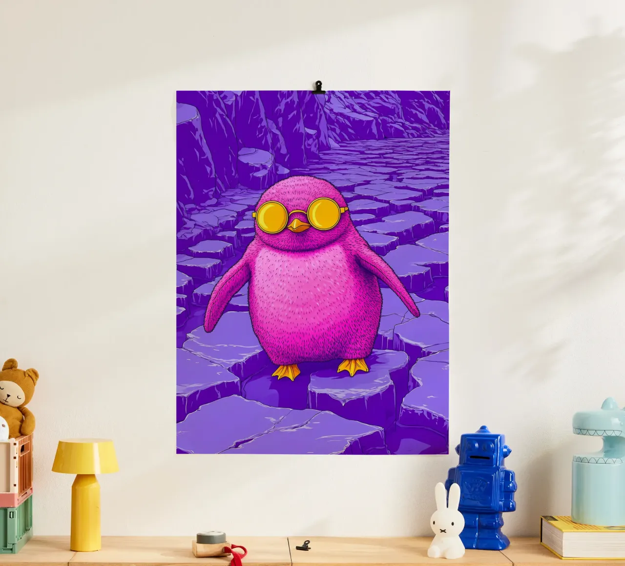 Pinguino con gli occhiali - Pop Art poster con telaio in alluminio da ColorCrash Gallery
