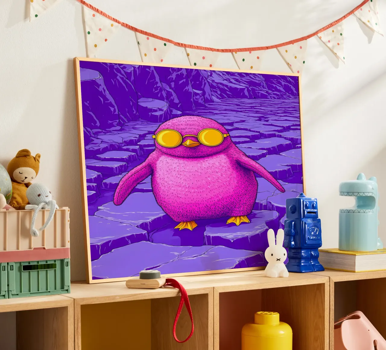 Pinguino con gli occhiali - Pop Art poster con telaio in alluminio da ColorCrash Gallery