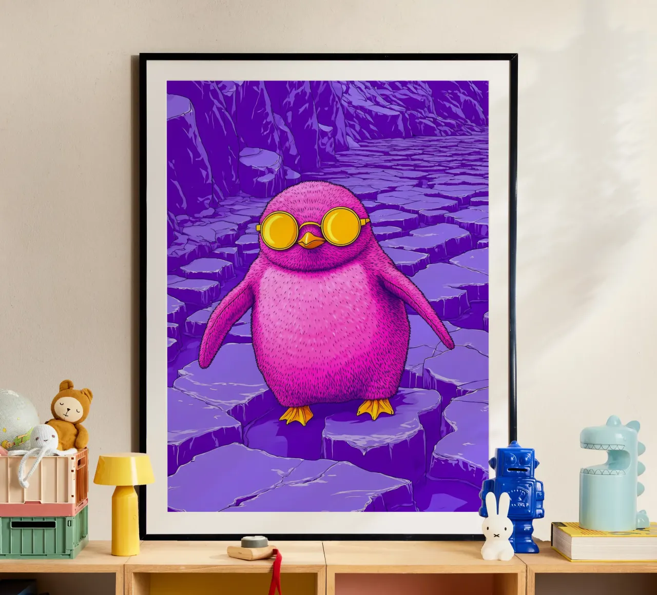 Pinguino con gli occhiali - Pop Art poster con telaio in alluminio da ColorCrash Gallery