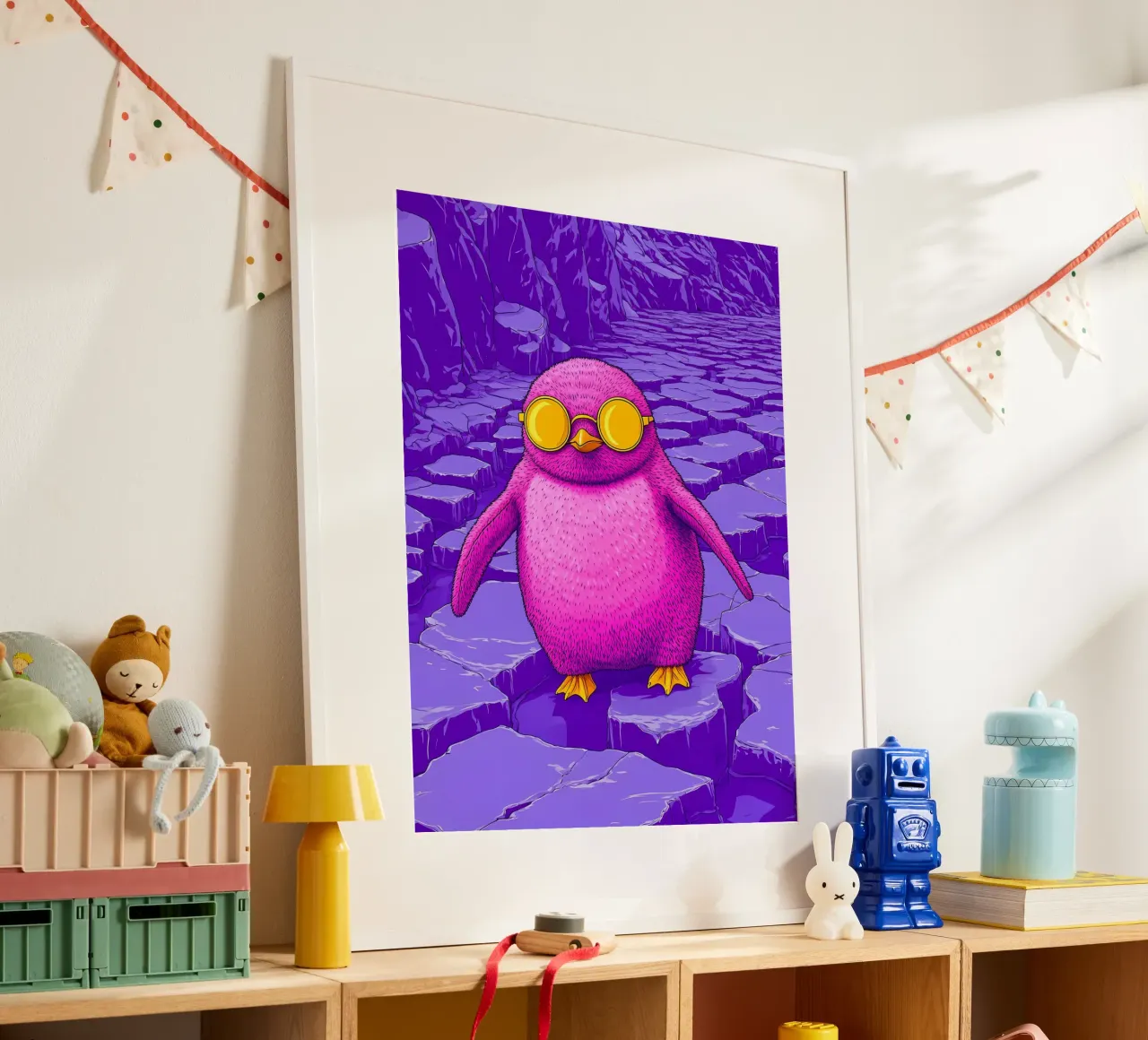 Pinguino con gli occhiali - Pop Art poster con telaio in alluminio da ColorCrash Gallery