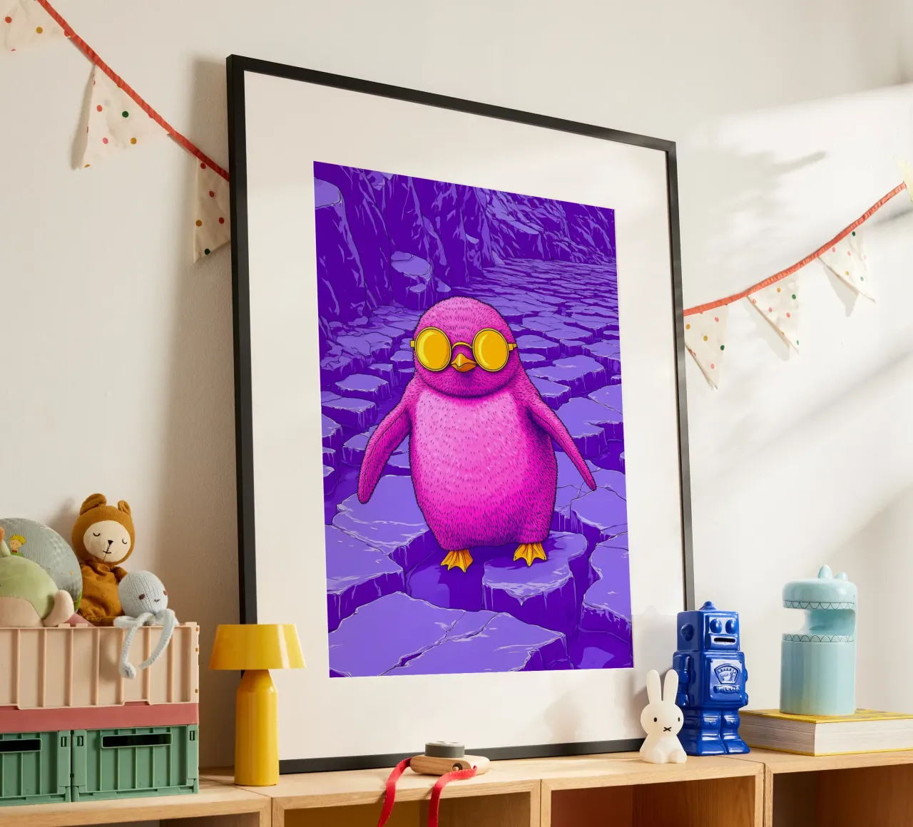 Pinguino con gli occhiali - Pop Art poster con telaio in alluminio da ColorCrash Gallery