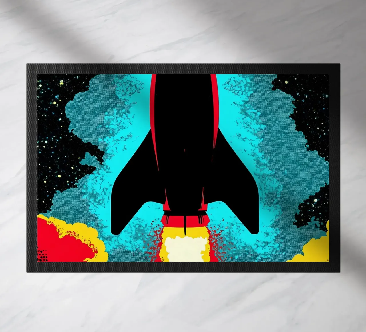 Rocket In Space - Pop Art doormat by ColorCrash Gallery