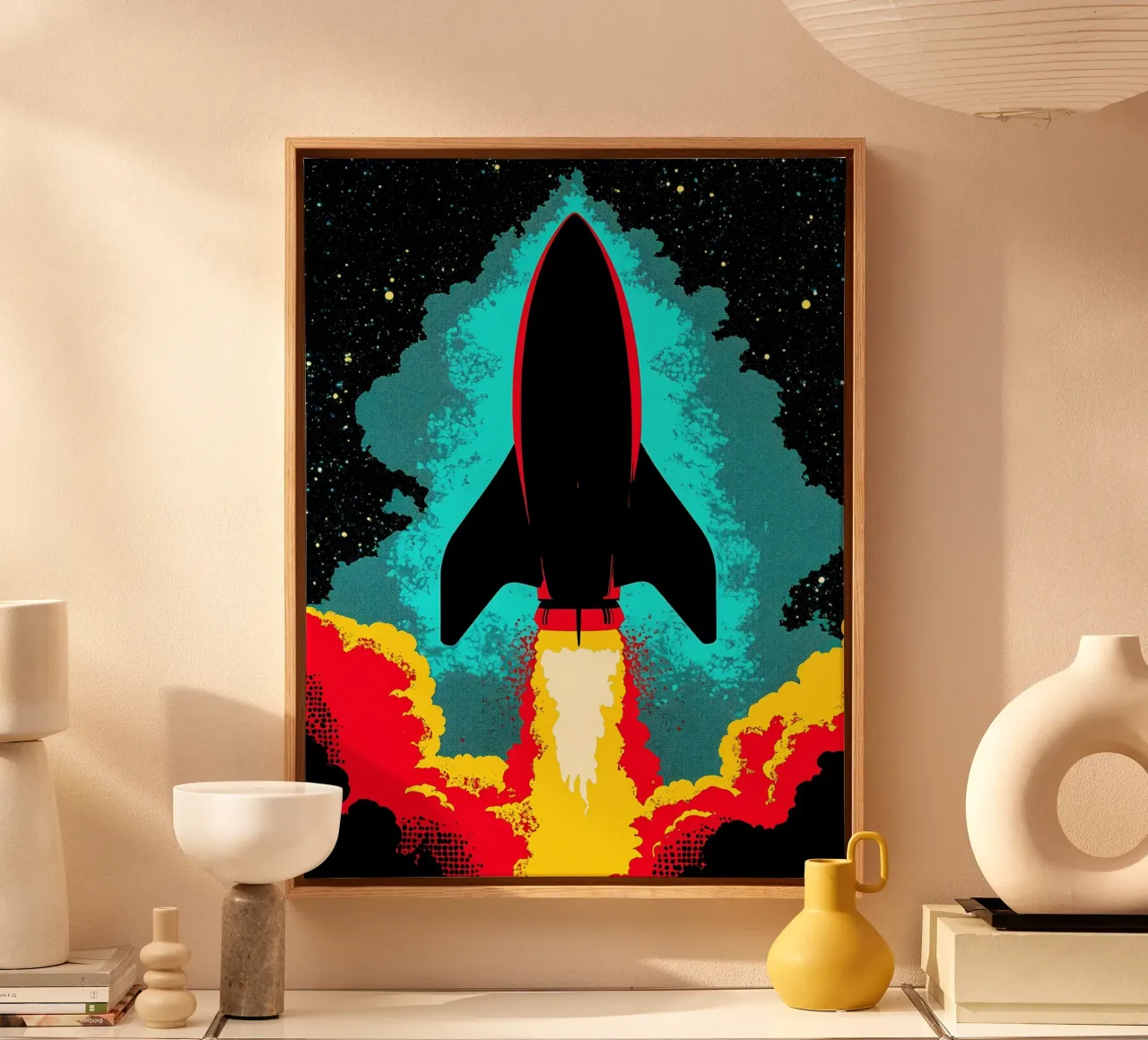 Rocket In Space - Pop Art canvas with Floater frame by ColorCrash Gallery
