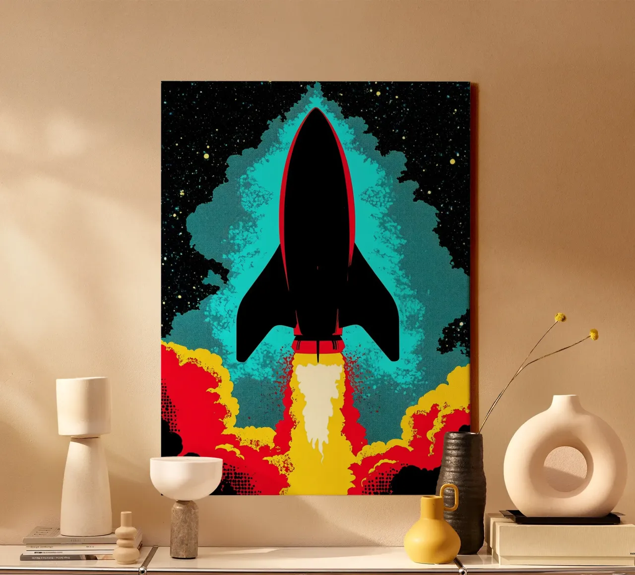 Rocket In Space - Pop Art canvas with Floater frame by ColorCrash Gallery