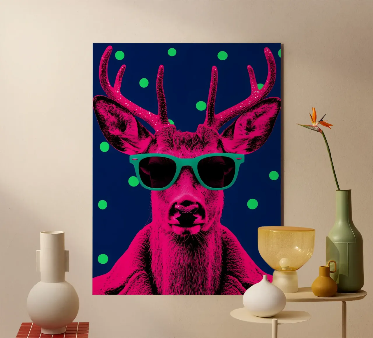 Cervo con occhiali da sole - Pop Art alluminio dibond da ColorCrash Gallery