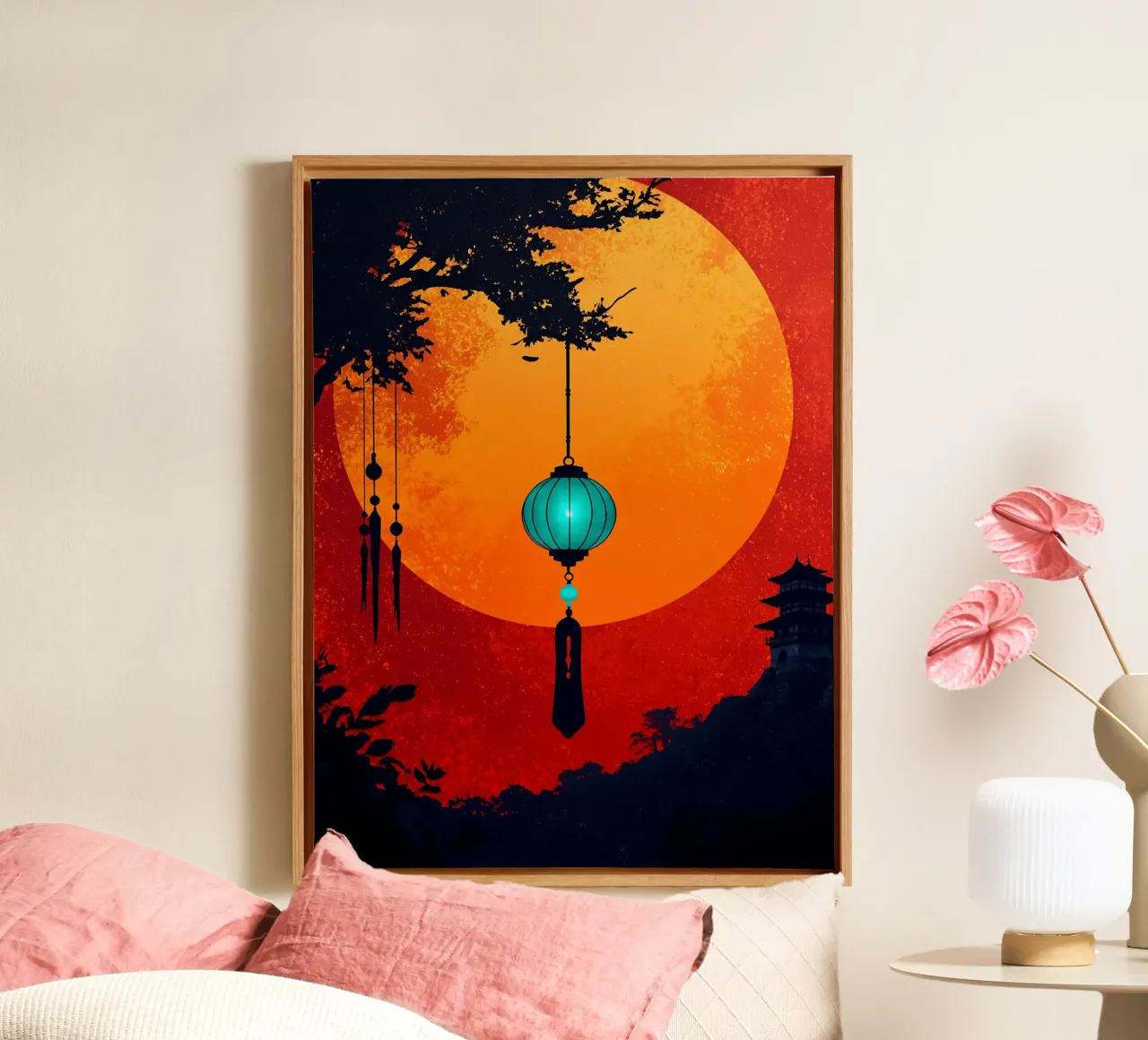 Lantern In Moon - Pop Art canvas with Floater frame by ColorCrash Gallery
