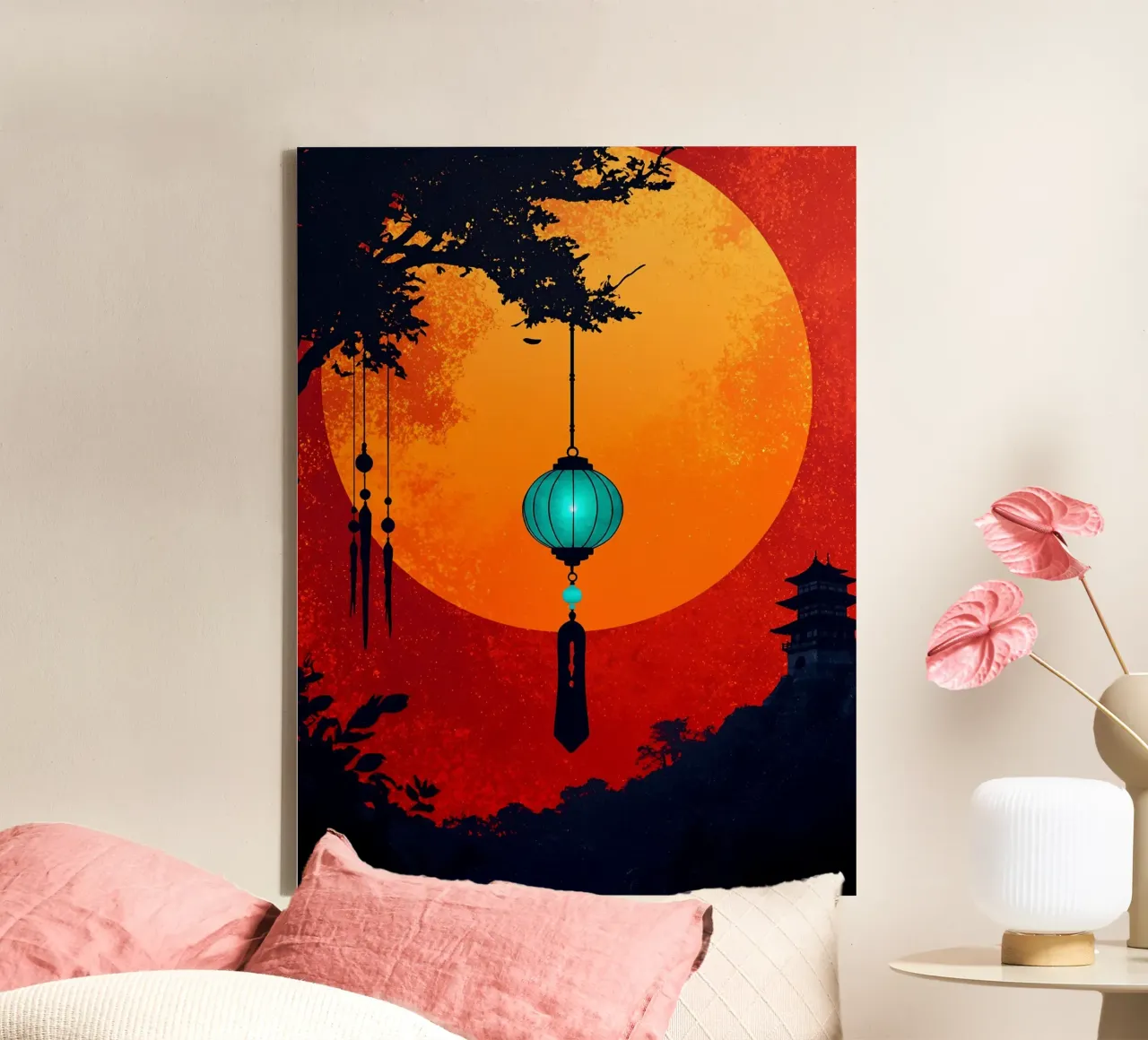 Lantern In Moon - Pop Art canvas with Floater frame by ColorCrash Gallery