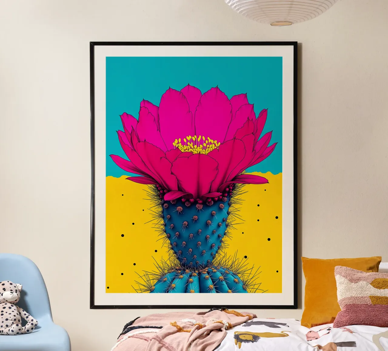 Fiore di cactus - Pop Art poster con telaio in legno da ColorCrash Gallery