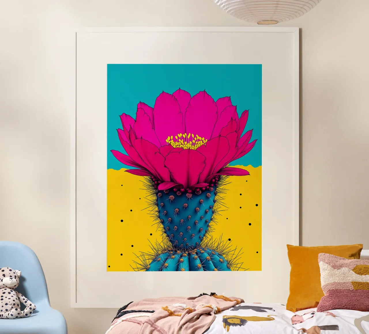 Fiore di cactus - Pop Art poster con telaio in legno da ColorCrash Gallery
