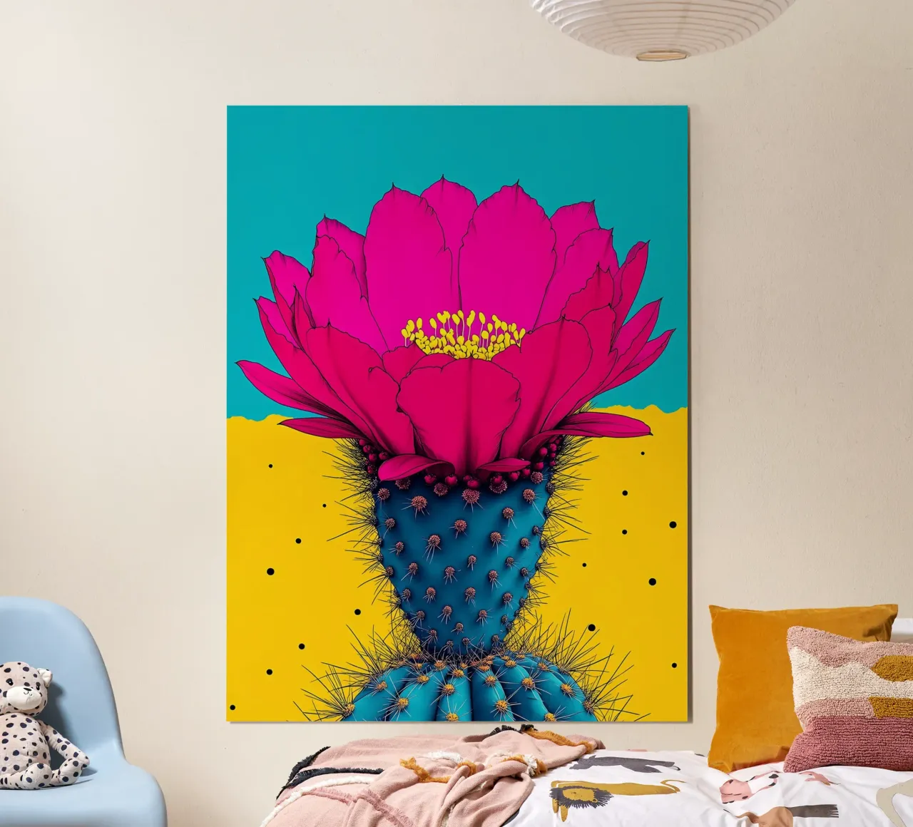 Fiore di cactus - Pop Art poster con telaio in legno da ColorCrash Gallery