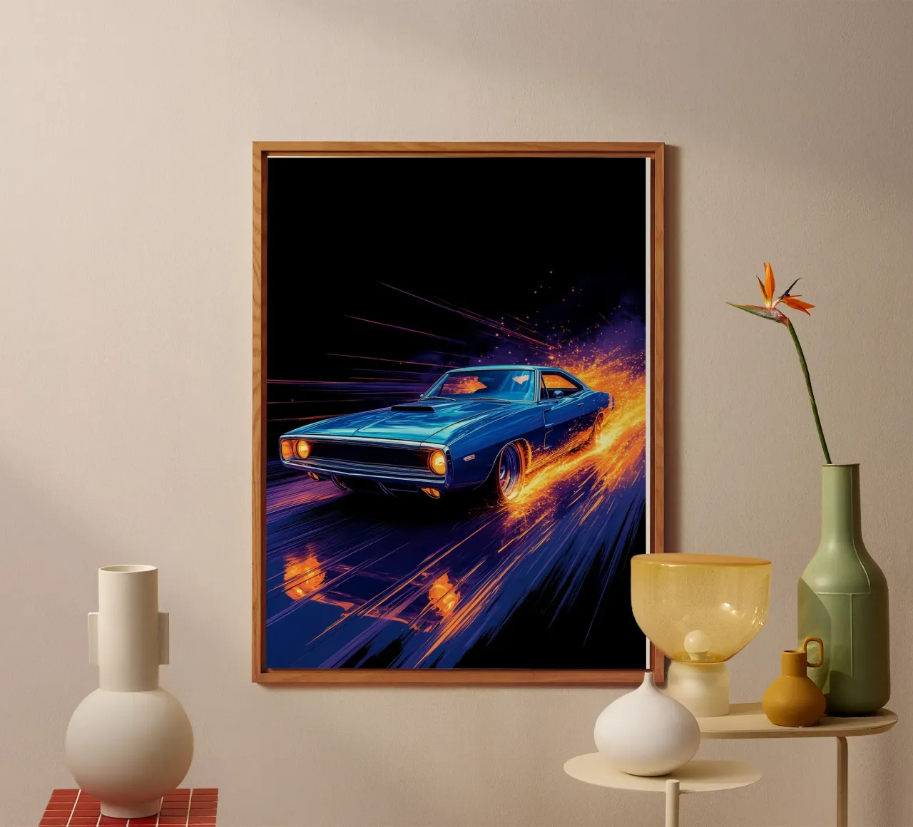 Retro-Muskelauto - Pop-Art Alu-Dibond von ColorCrash Gallery