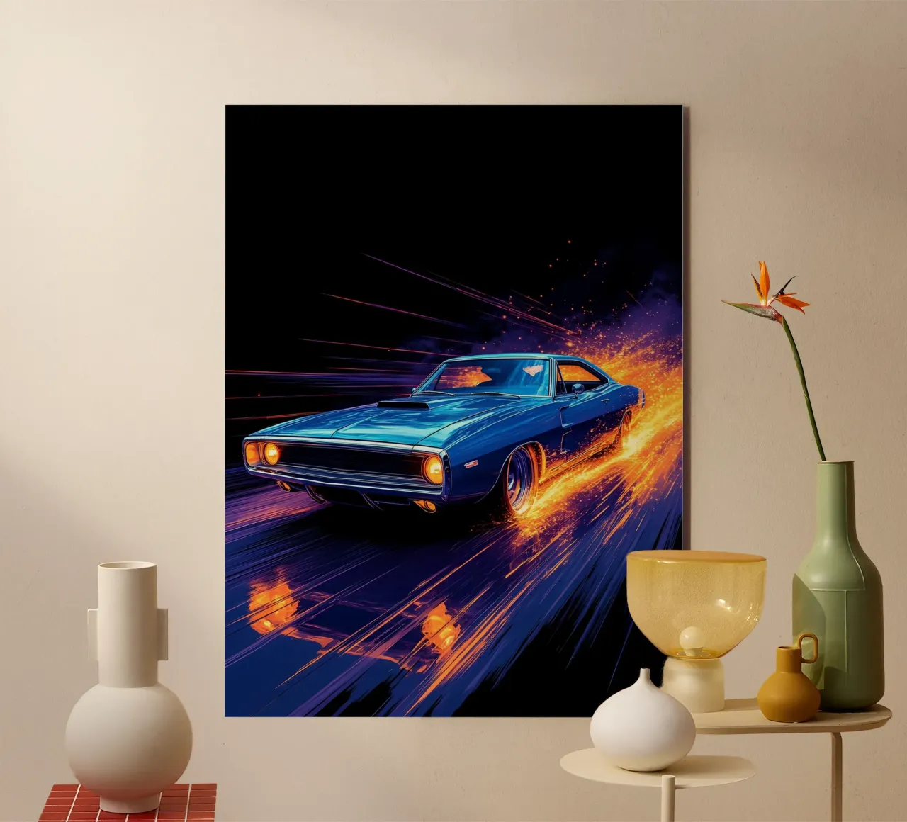 Retro-Muskelauto - Pop-Art Alu-Dibond von ColorCrash Gallery