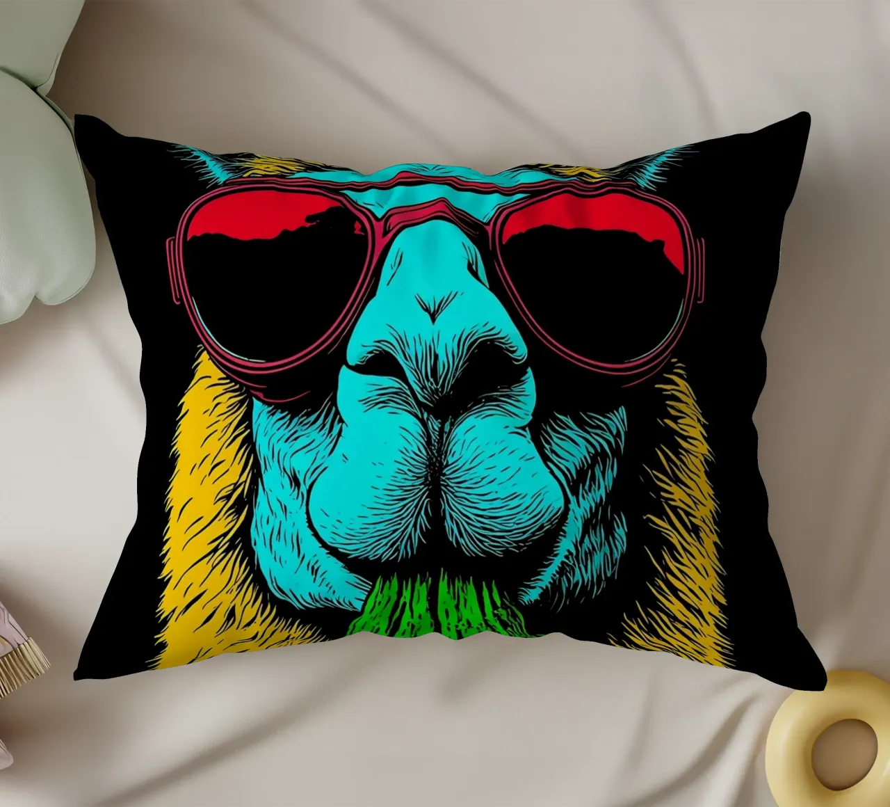 Lama con occhiali da sole - Pop Art cuscino da ColorCrash Gallery