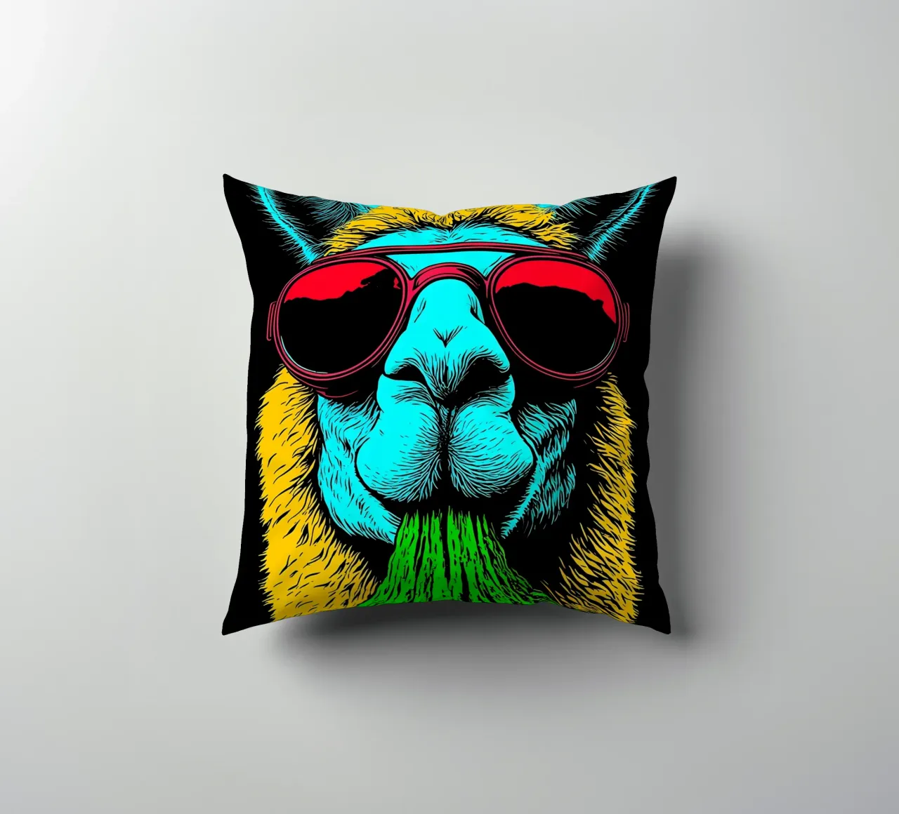 Lama con occhiali da sole - Pop Art cuscino da ColorCrash Gallery