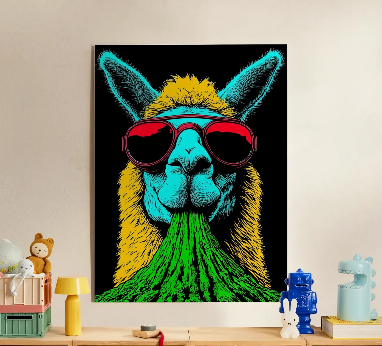 Lama con occhiali da sole - Pop Art plexiglass da ColorCrash Gallery