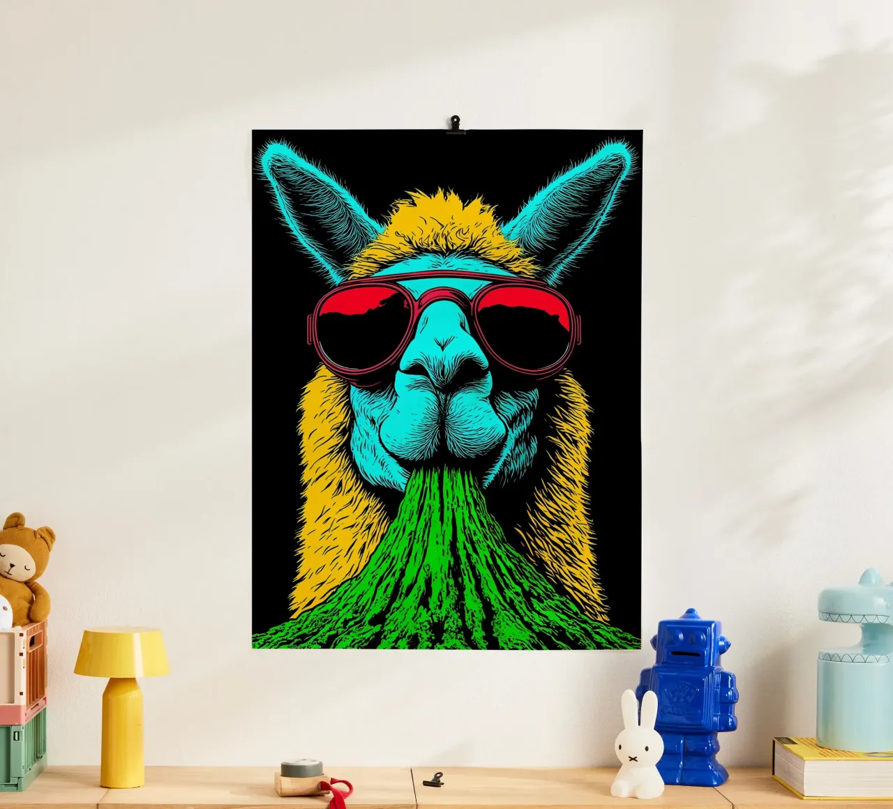 Lama con occhiali da sole - Pop Art poster da ColorCrash Gallery