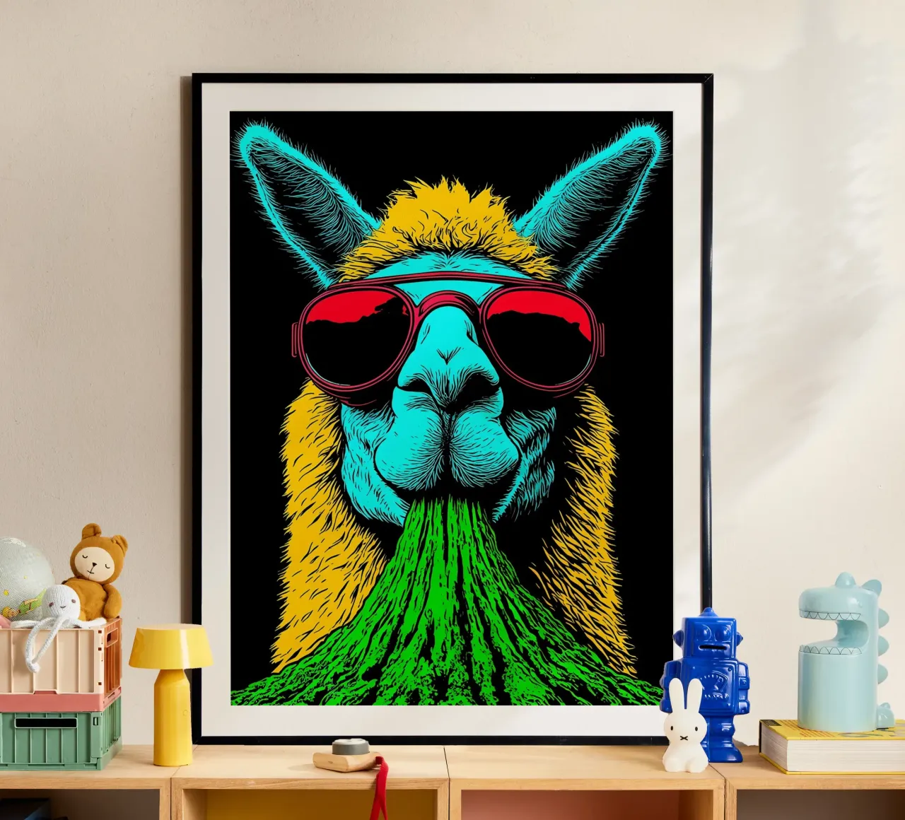 Lama con occhiali da sole - Pop Art poster da ColorCrash Gallery