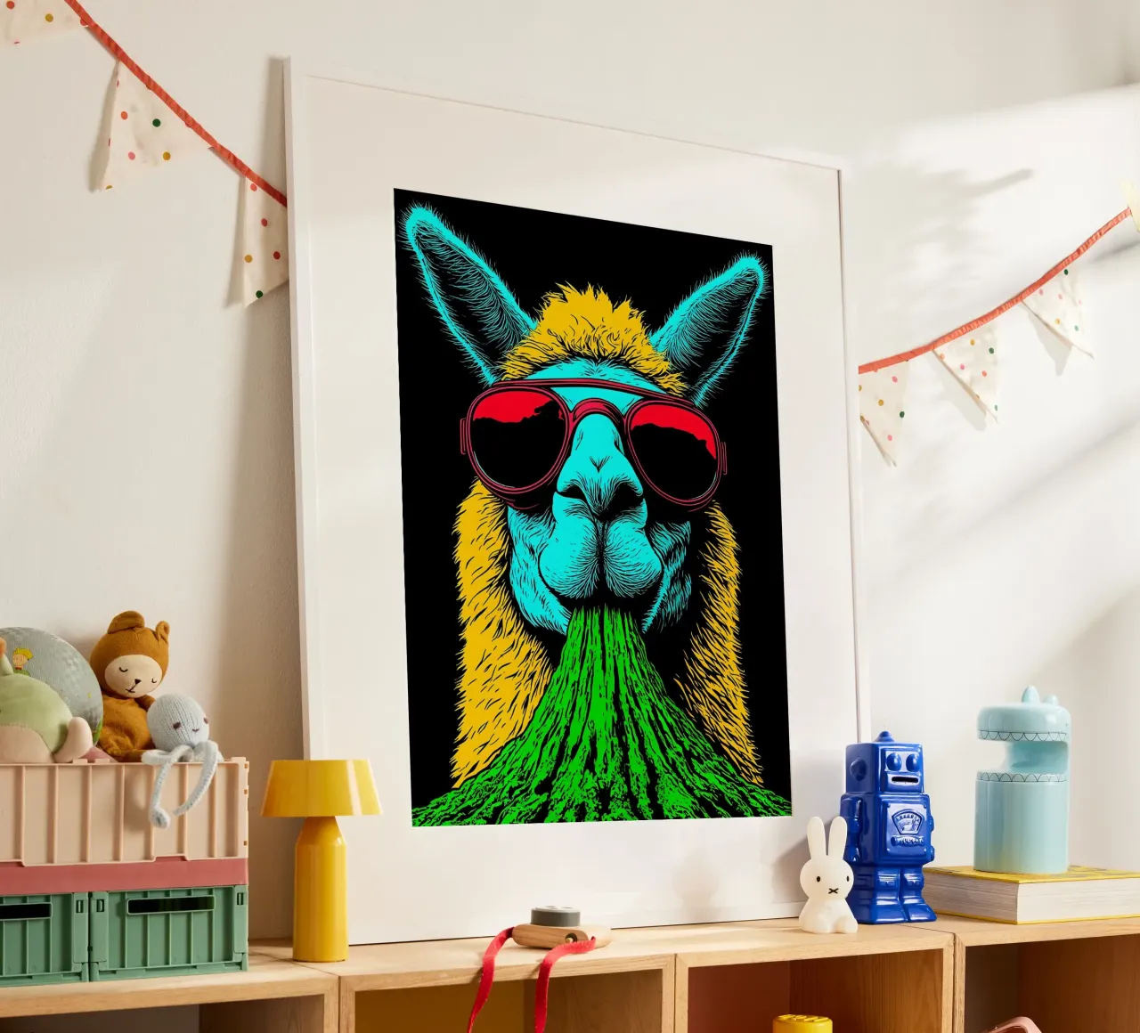 Lama con occhiali da sole - Pop Art poster da ColorCrash Gallery