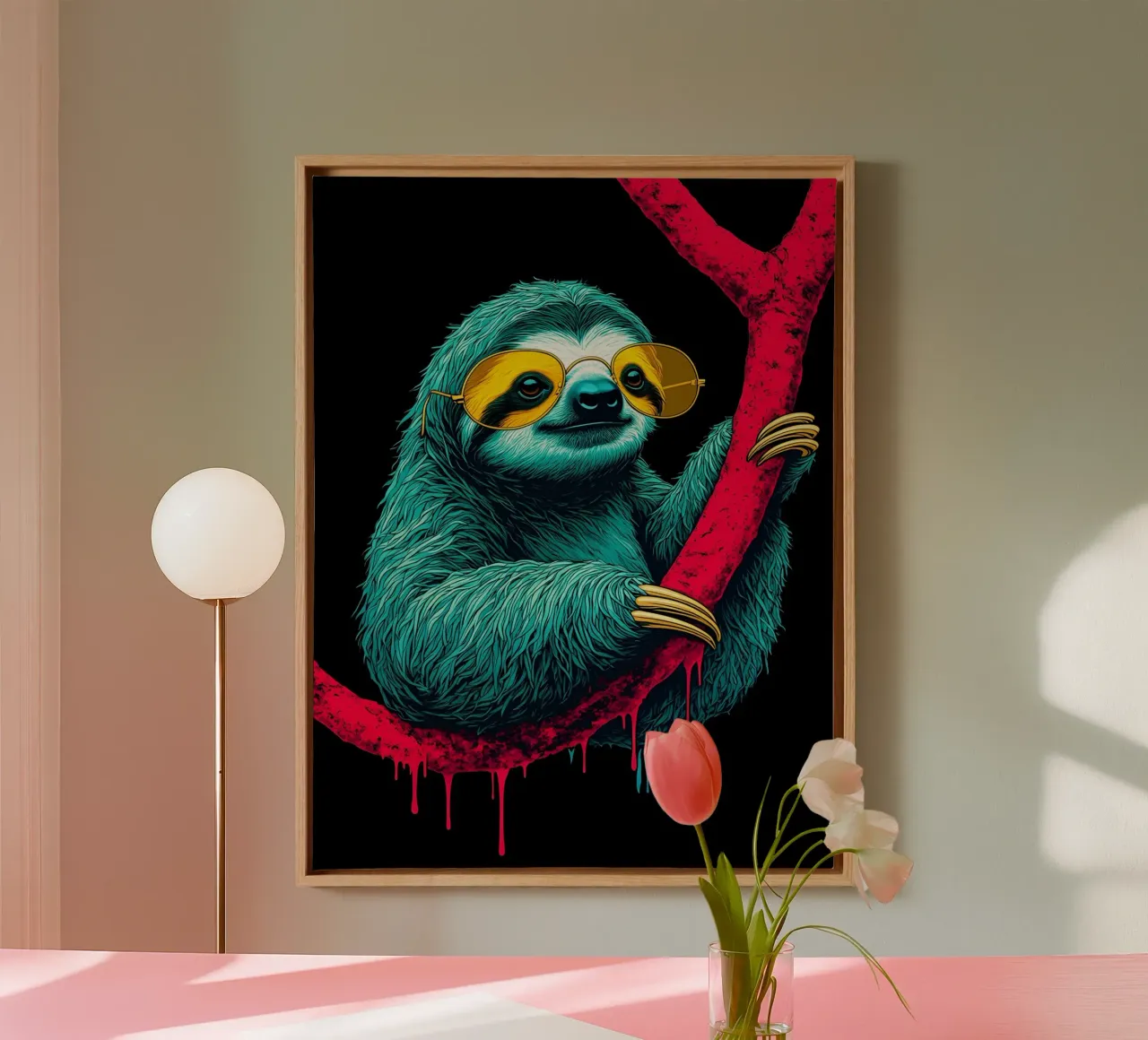 Bradipo con gli occhiali - Pop Art tela con Cornice a cassetta da ColorCrash Gallery