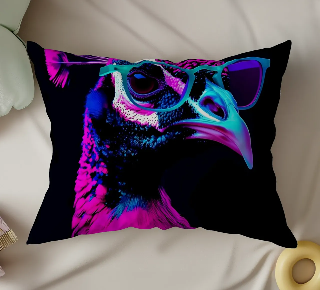 Pavone in occhiali - Pop Art cuscino da ColorCrash Gallery