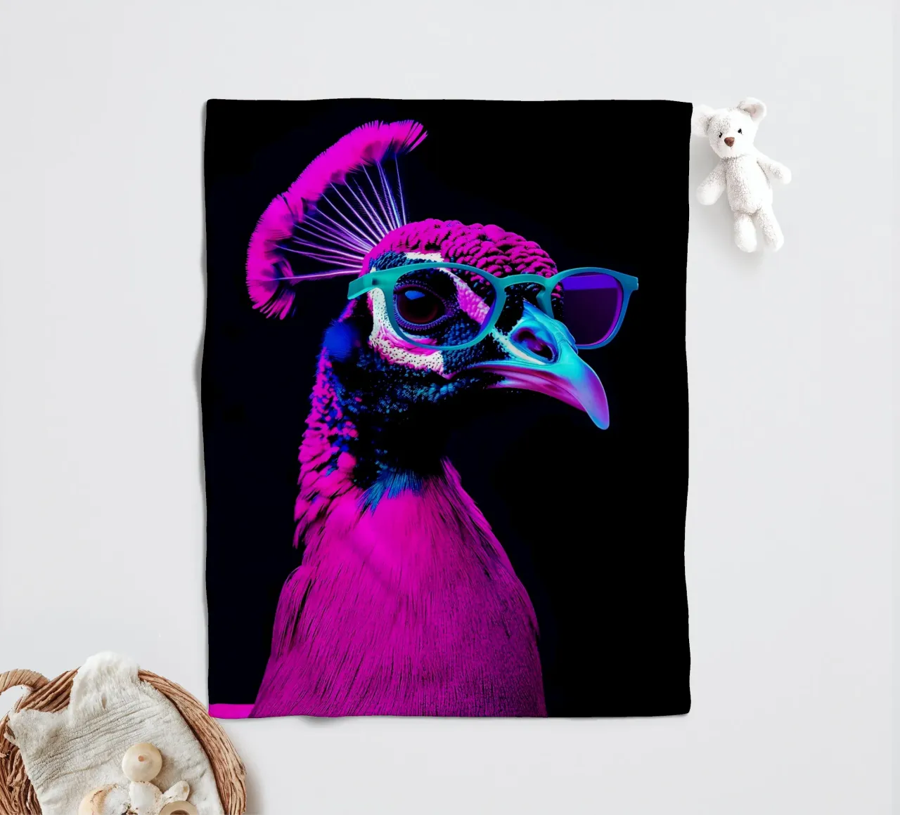 Pavone in occhiali - Pop Art coperta in pile da ColorCrash Gallery