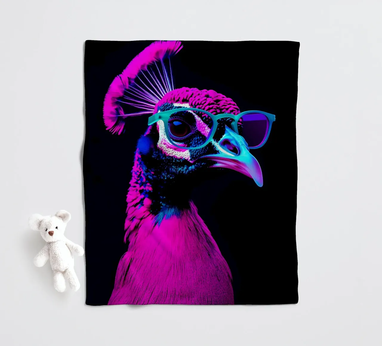 Pavone in occhiali - Pop Art coperta in pile da ColorCrash Gallery