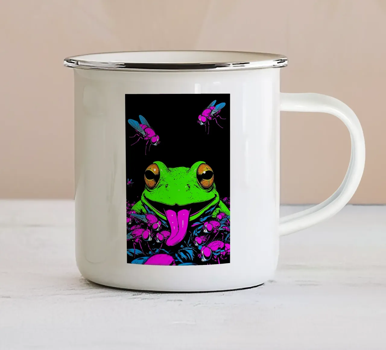 Rane e mosche - Pop Art tazza in smalto da ColorCrash Gallery