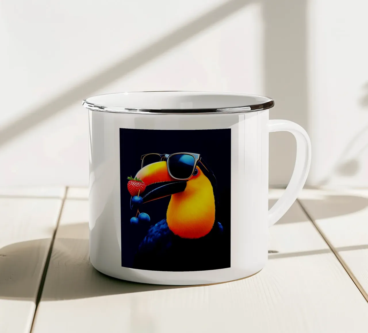 Tucano in occhiali - Pop Art tazza in smalto da ColorCrash Gallery