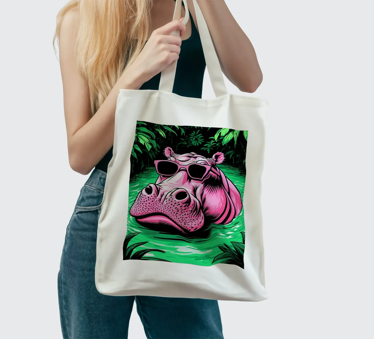 Ippopotamo in occhiali - Pop Art borsa in juta da ColorCrash Gallery