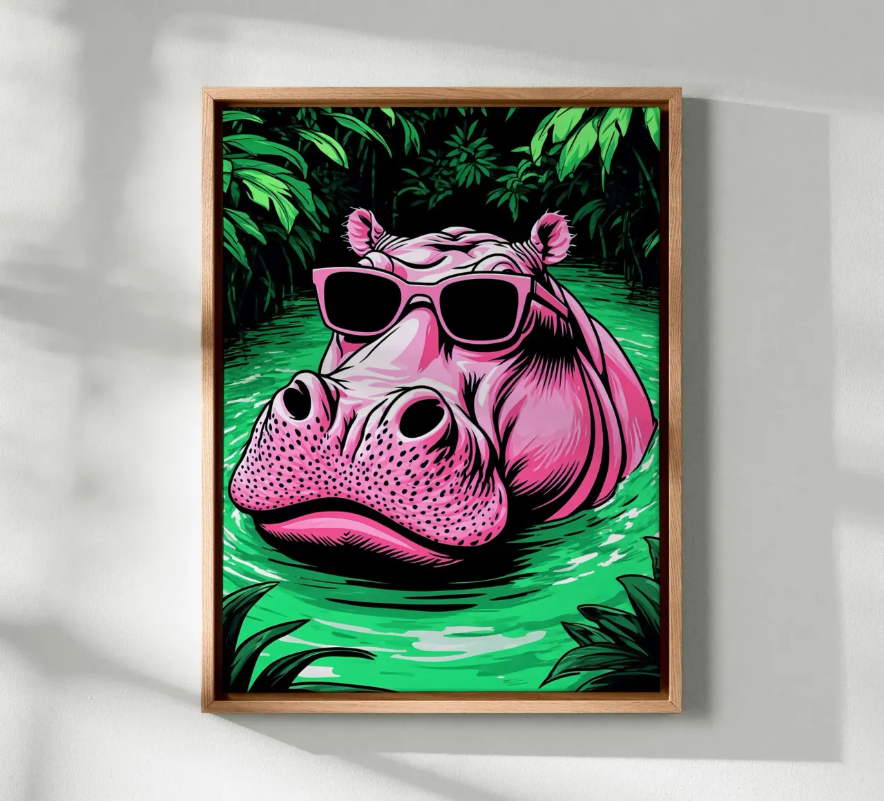 Ippopotamo in occhiali - Pop Art tela con Cornice a cassetta da ColorCrash Gallery