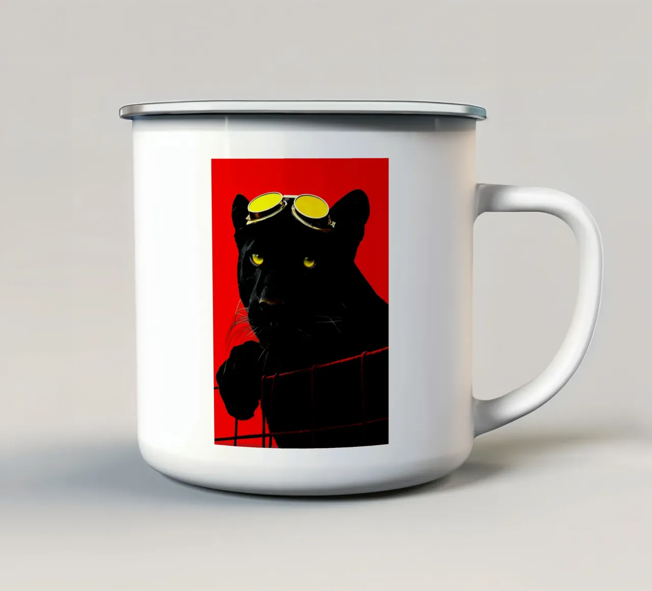 Pantera con gli occhiali - Pop Art tazza in smalto da ColorCrash Gallery