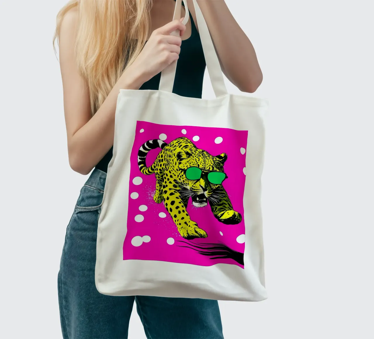 Leopardo in cornice - Pop Art borsa in juta da ColorCrash Gallery
