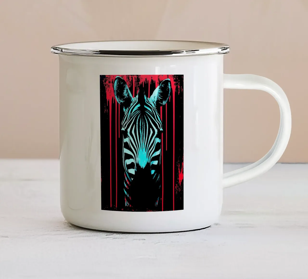 Cebra En Marco - Pop Art taza de esmalte de ColorCrash Gallery