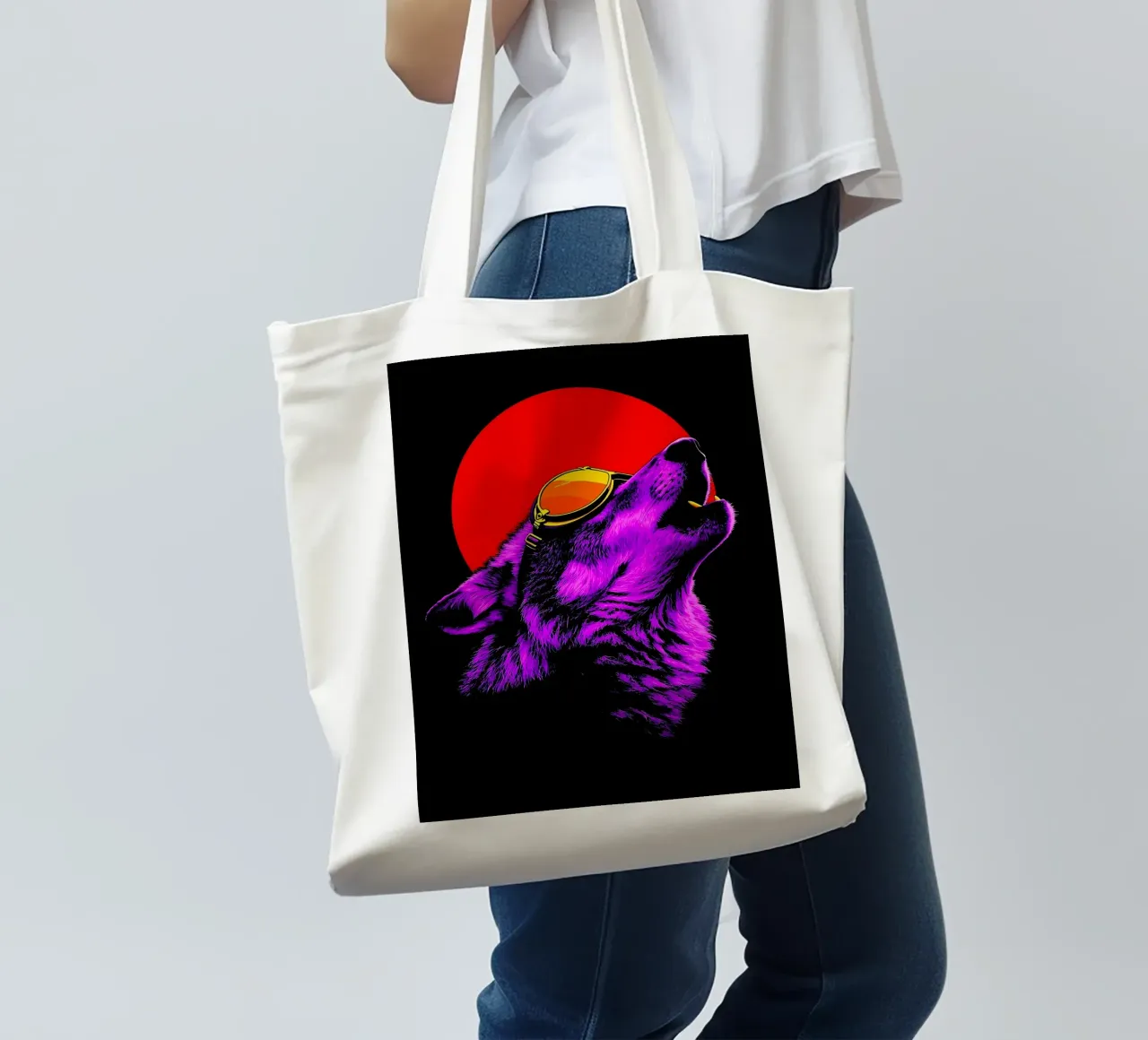 Loup hurlant dans des lunettes - Pop Art tote bag de ColorCrash Gallery