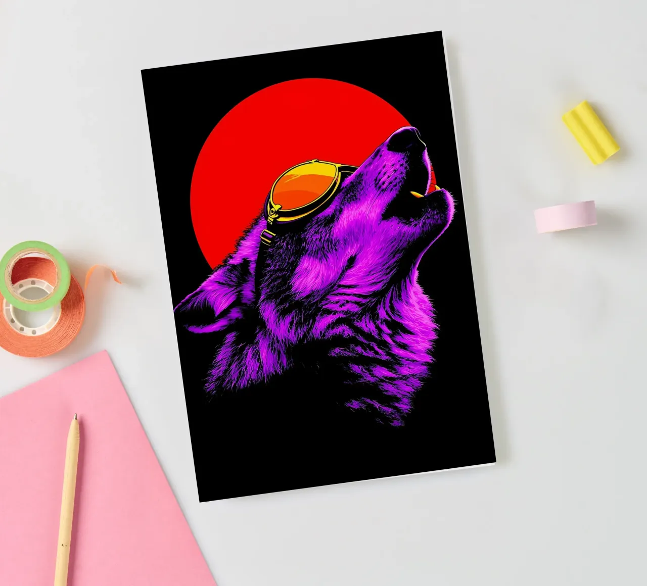 Wolf Howling In Glasses - Pop Art notebook by ColorCrash Gallery