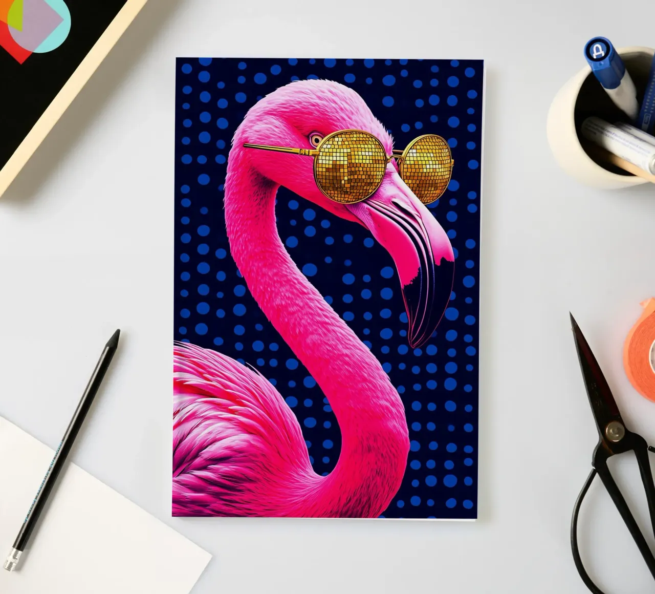 Flamingo In Glasses - Pop Art notebook by ColorCrash Gallery
