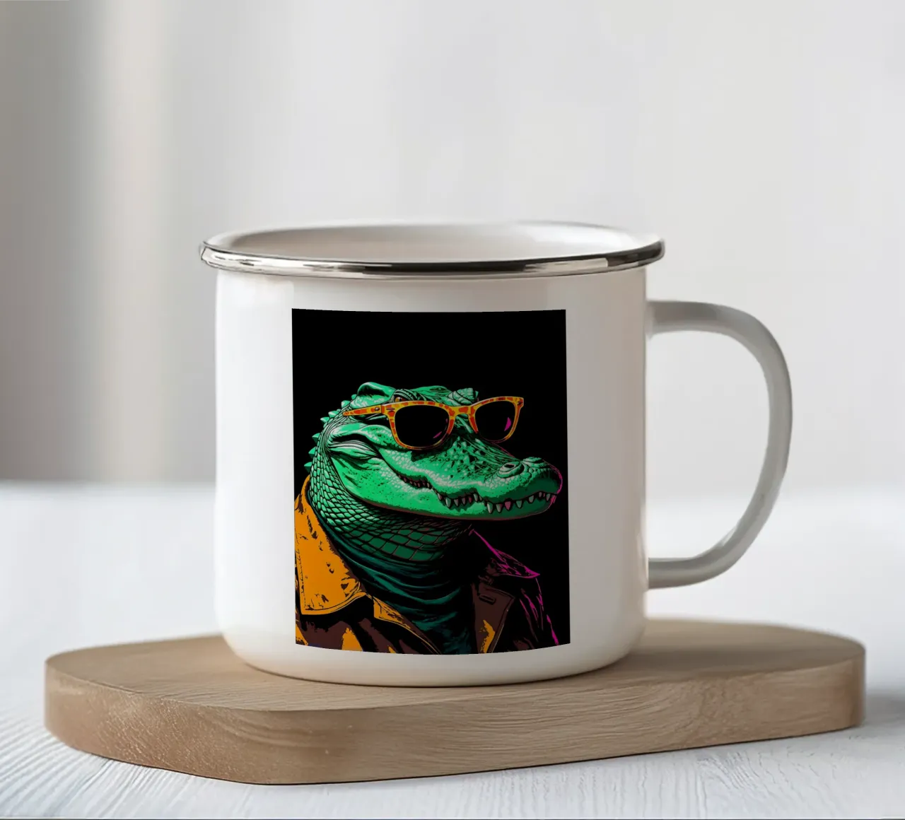 Coccodrillo con occhiali - Pop Art tazza in smalto da ColorCrash Gallery