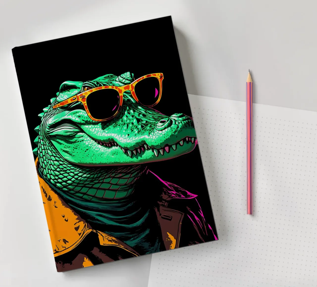 Crocodile In Glasses - Pop Art notebook by ColorCrash Gallery