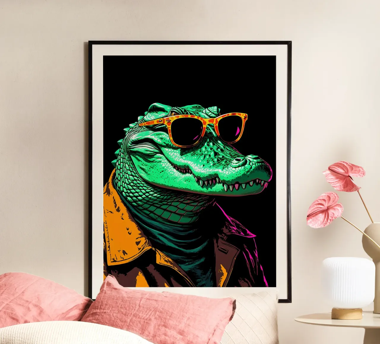 Coccodrillo con occhiali - Pop Art poster con telaio in plastica da ColorCrash Gallery