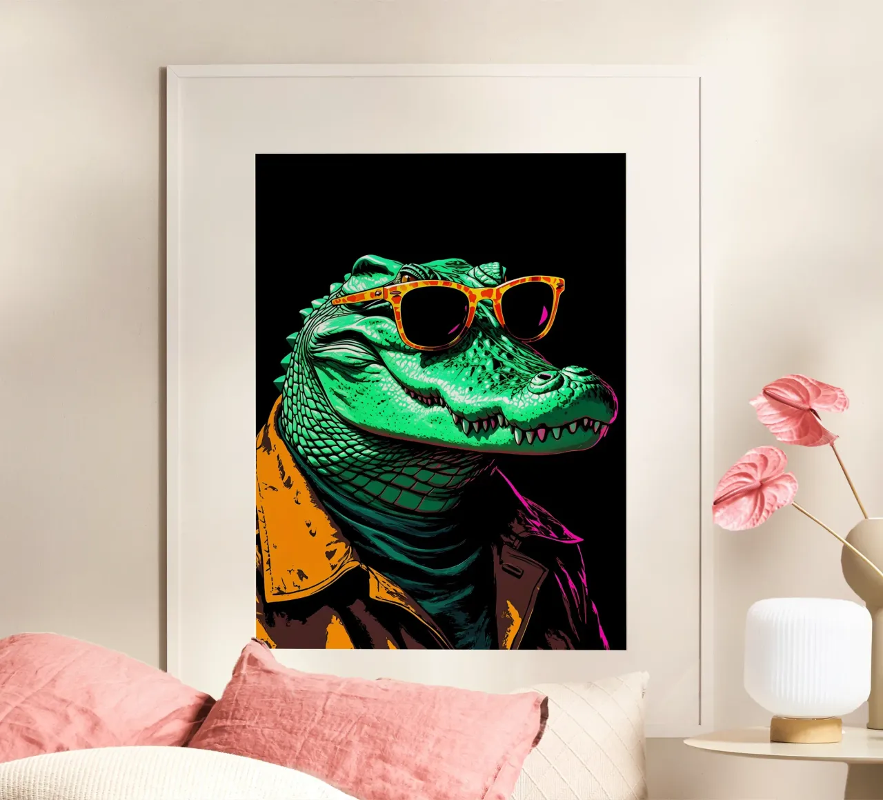 Coccodrillo con occhiali - Pop Art poster con telaio in plastica da ColorCrash Gallery