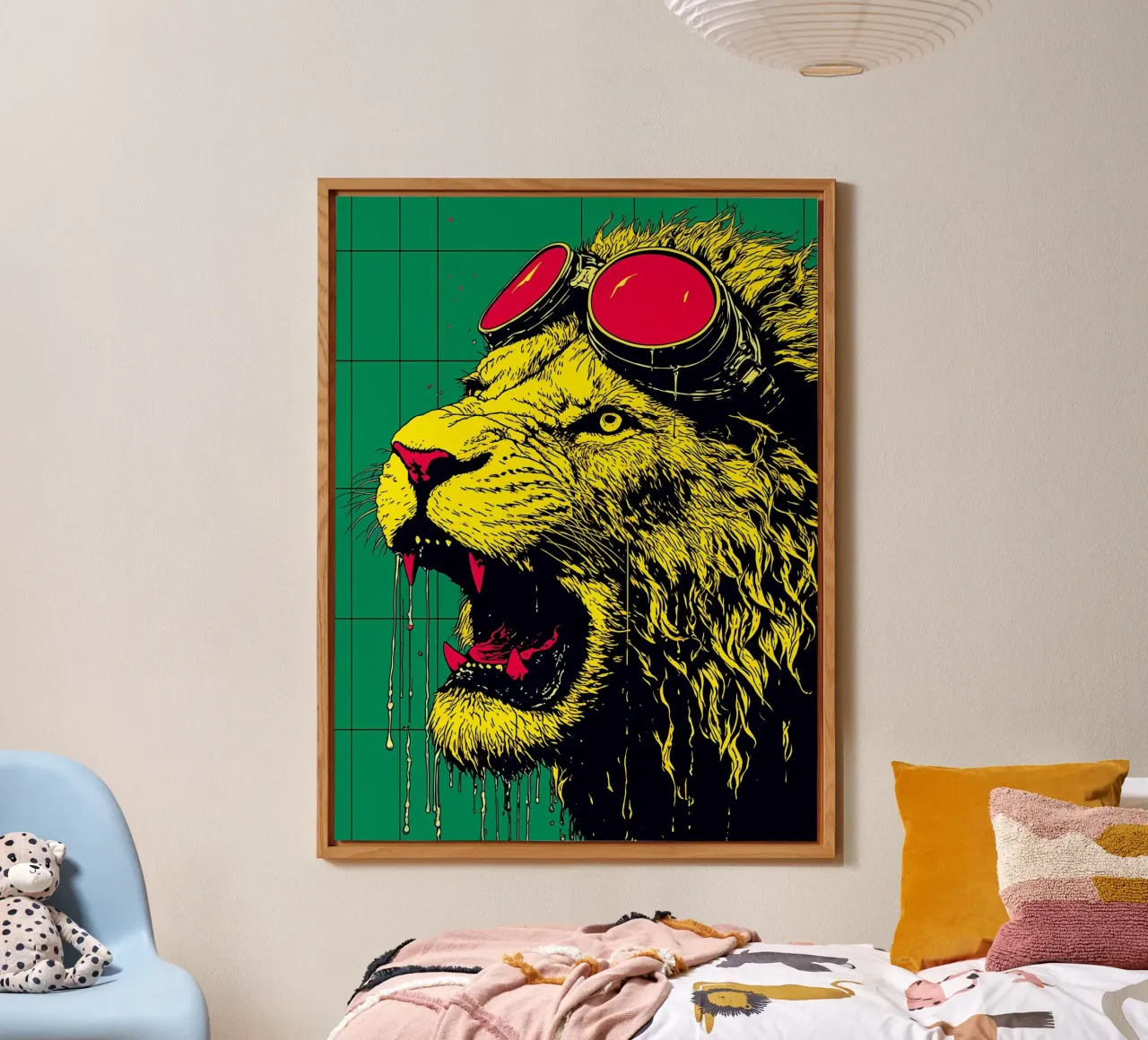 Lion In Goggles - Pop Art alu-dibond by ColorCrash Gallery