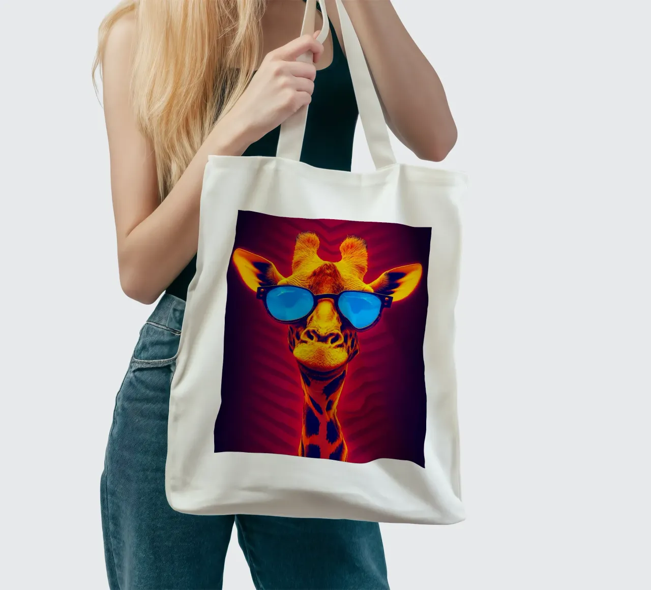 Giraffa in occhiali - Pop Art borsa in juta da ColorCrash Gallery