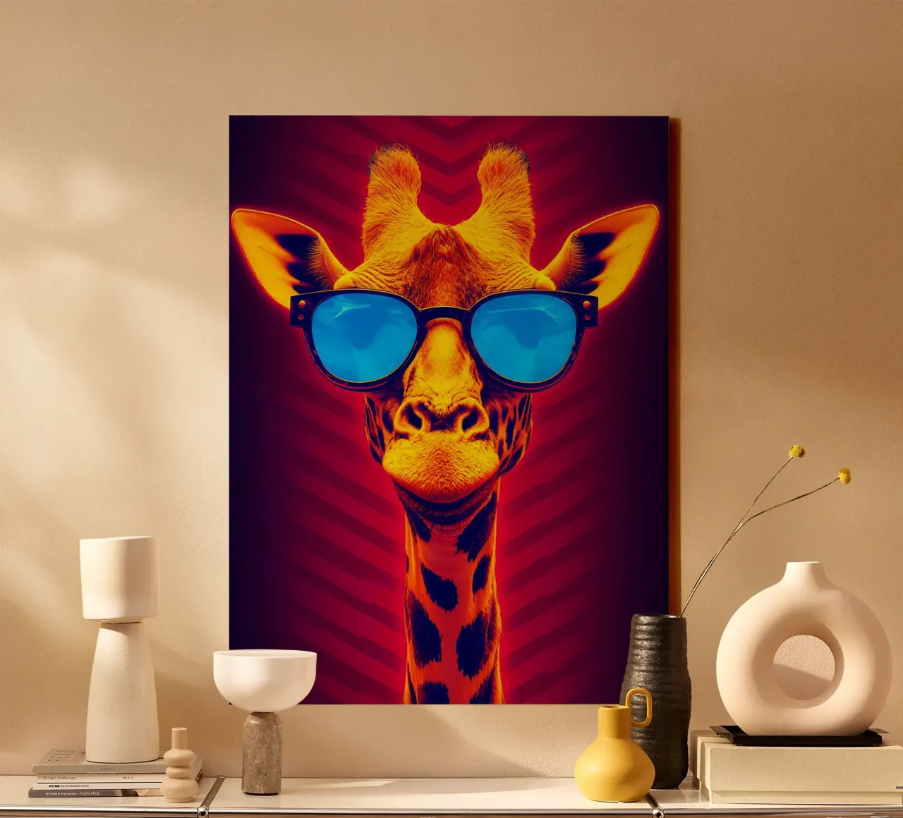 Giraffa in occhiali - Pop Art tela con Cornice a cassetta da ColorCrash Gallery