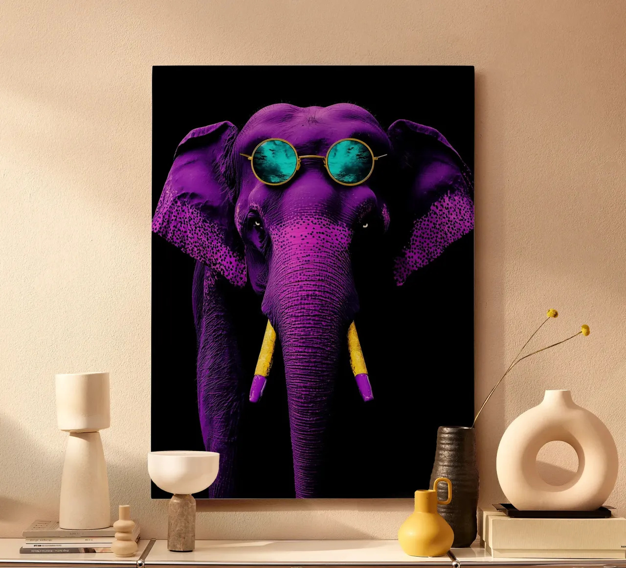 Elefante in occhiali - Pop Art alluminio dibond da ColorCrash Gallery