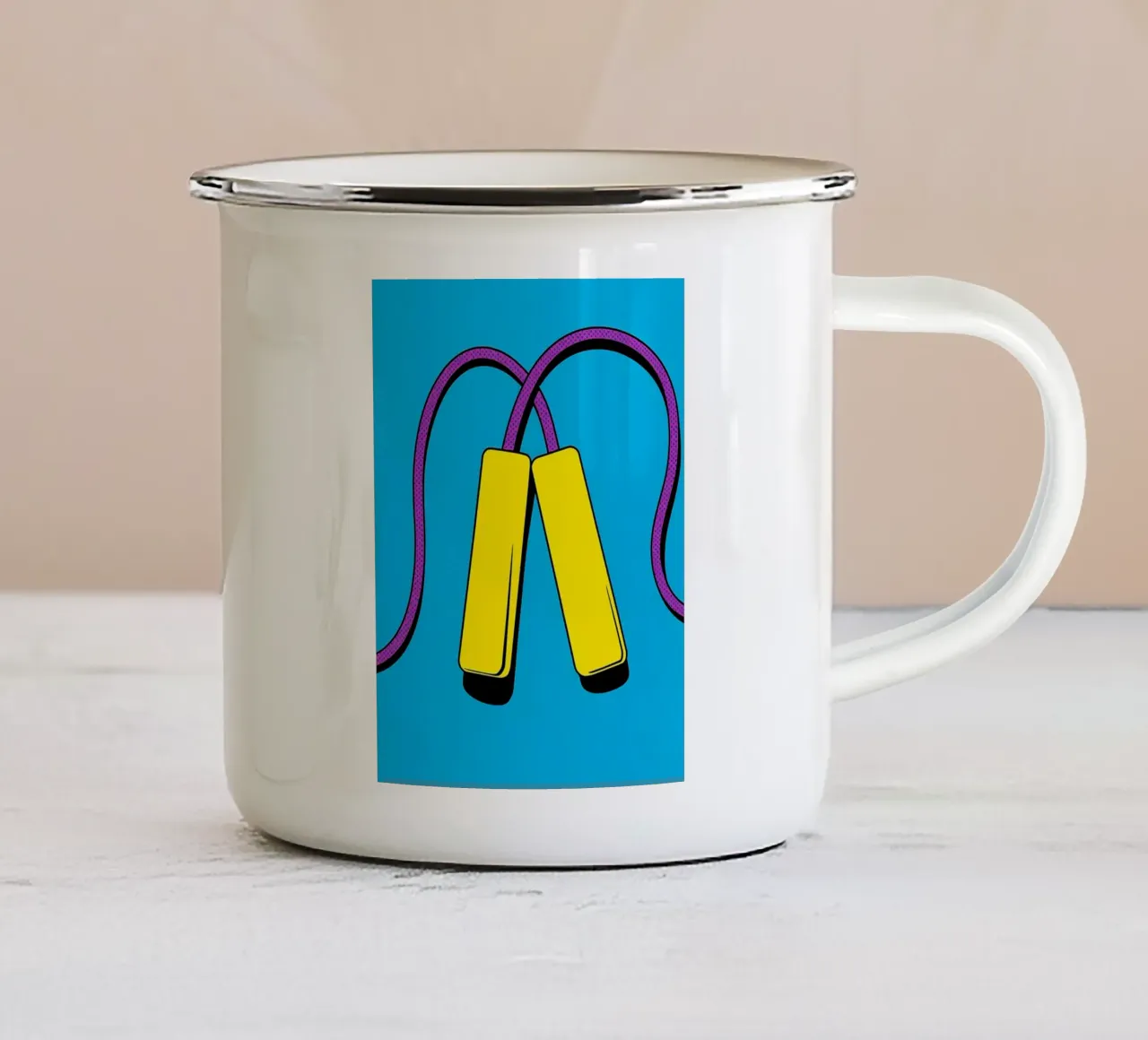 Salto della corda - Pop Art tazza in smalto da ColorCrash Gallery