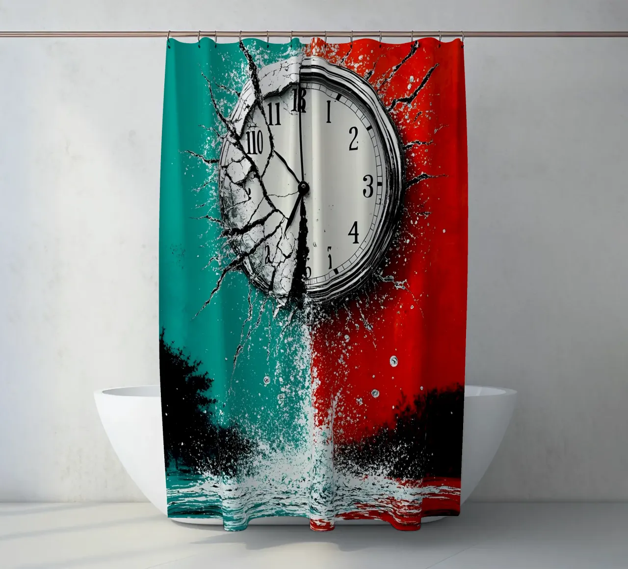 Water From Shattered Clock - Pop Art shower curtain by ColorCrash Gallery